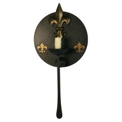 French Pair Fleur De Leis Black Iron Oversized Sconces 1960's