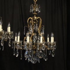 French Pair of Gilded Bronze and Crystal 10-Light Antique Chandeliers