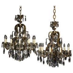 French Pair of Gilded Bronze and Crystal 10-Light Antique Chandeliers