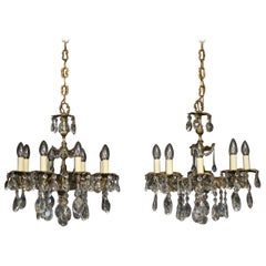 French Pair of Gilded Bronze and Crystal Antique Chandeliers