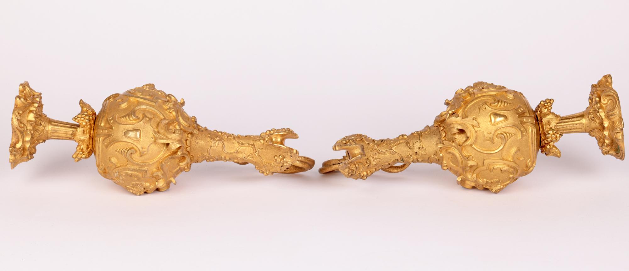 French Pair Gilded Bronze Ornamental Neo-Classical Decorated Ewers For Sale 5