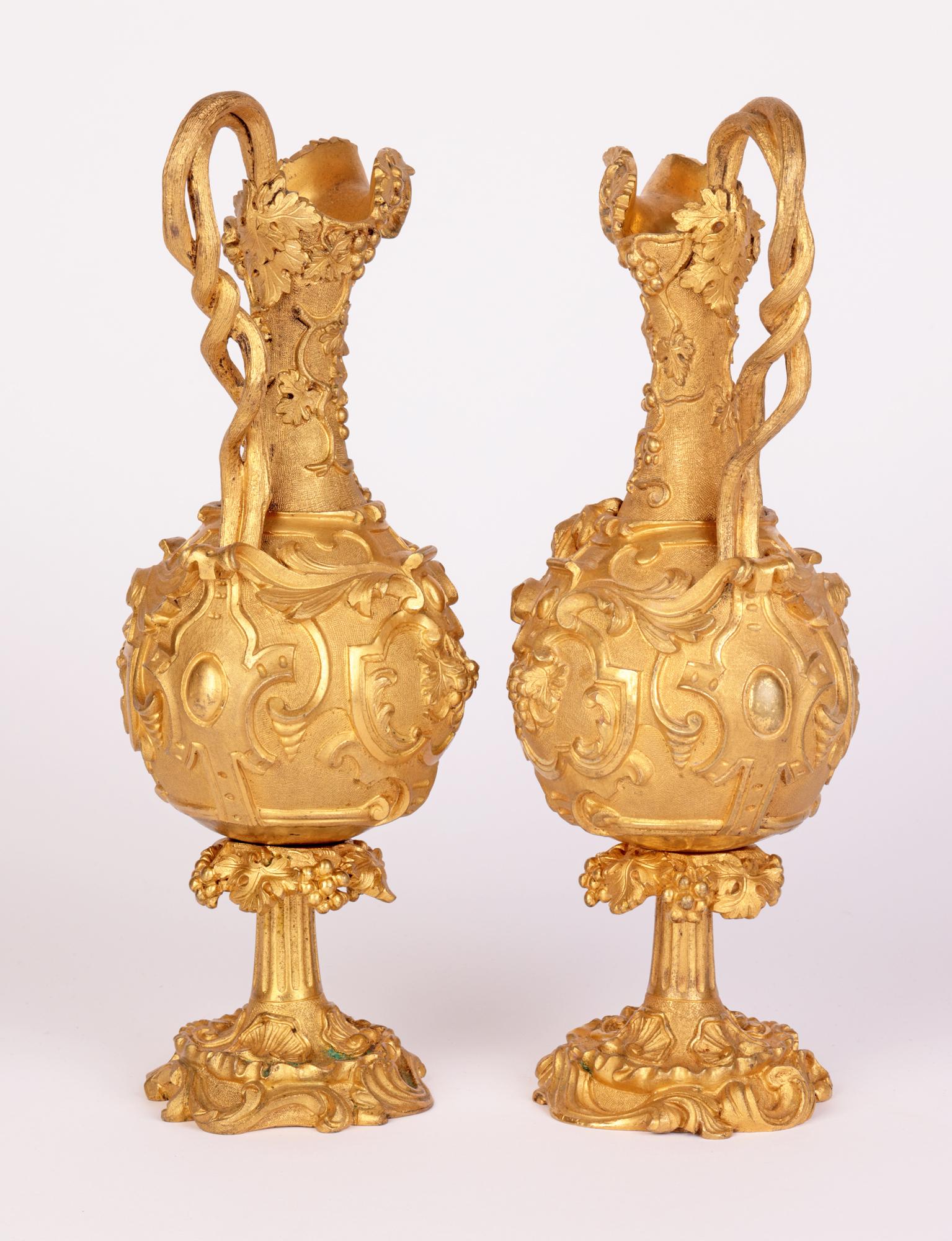 French Pair Gilded Bronze Ornamental Neo-Classical Decorated Ewers For Sale 8
