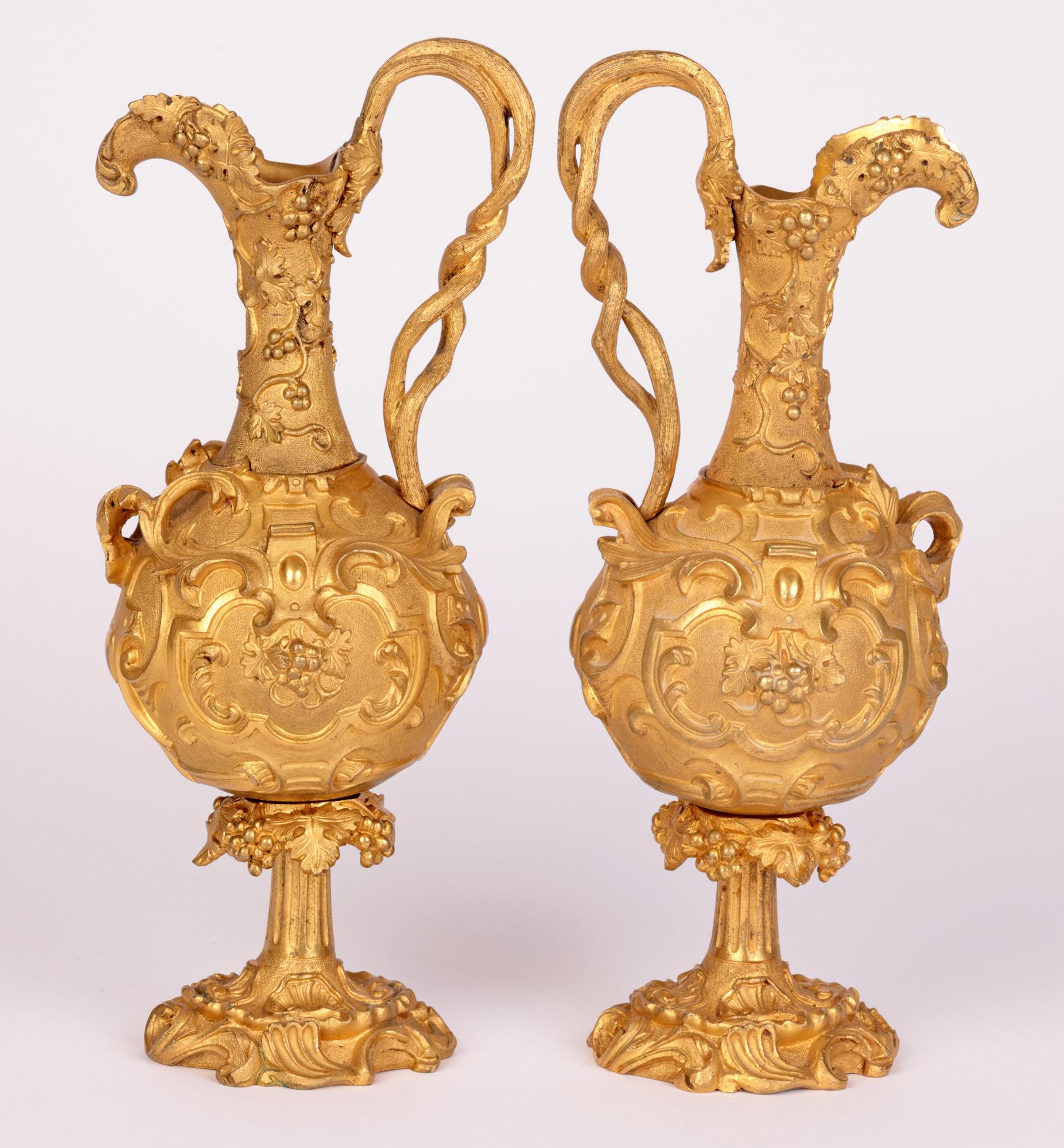 French Pair Gilded Bronze Ornamental Neo-Classical Decorated Ewers For Sale 13