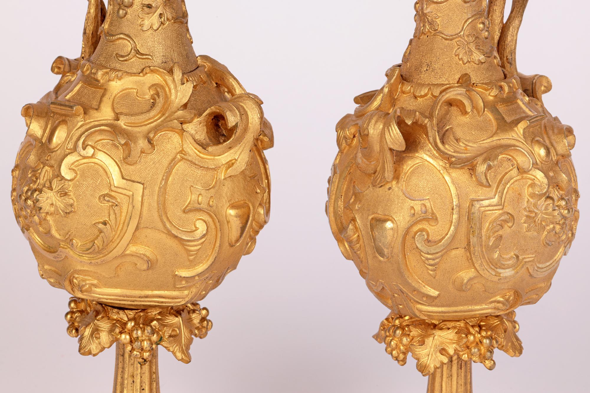 Neoclassical Revival French Pair Gilded Bronze Ornamental Neo-Classical Decorated Ewers For Sale