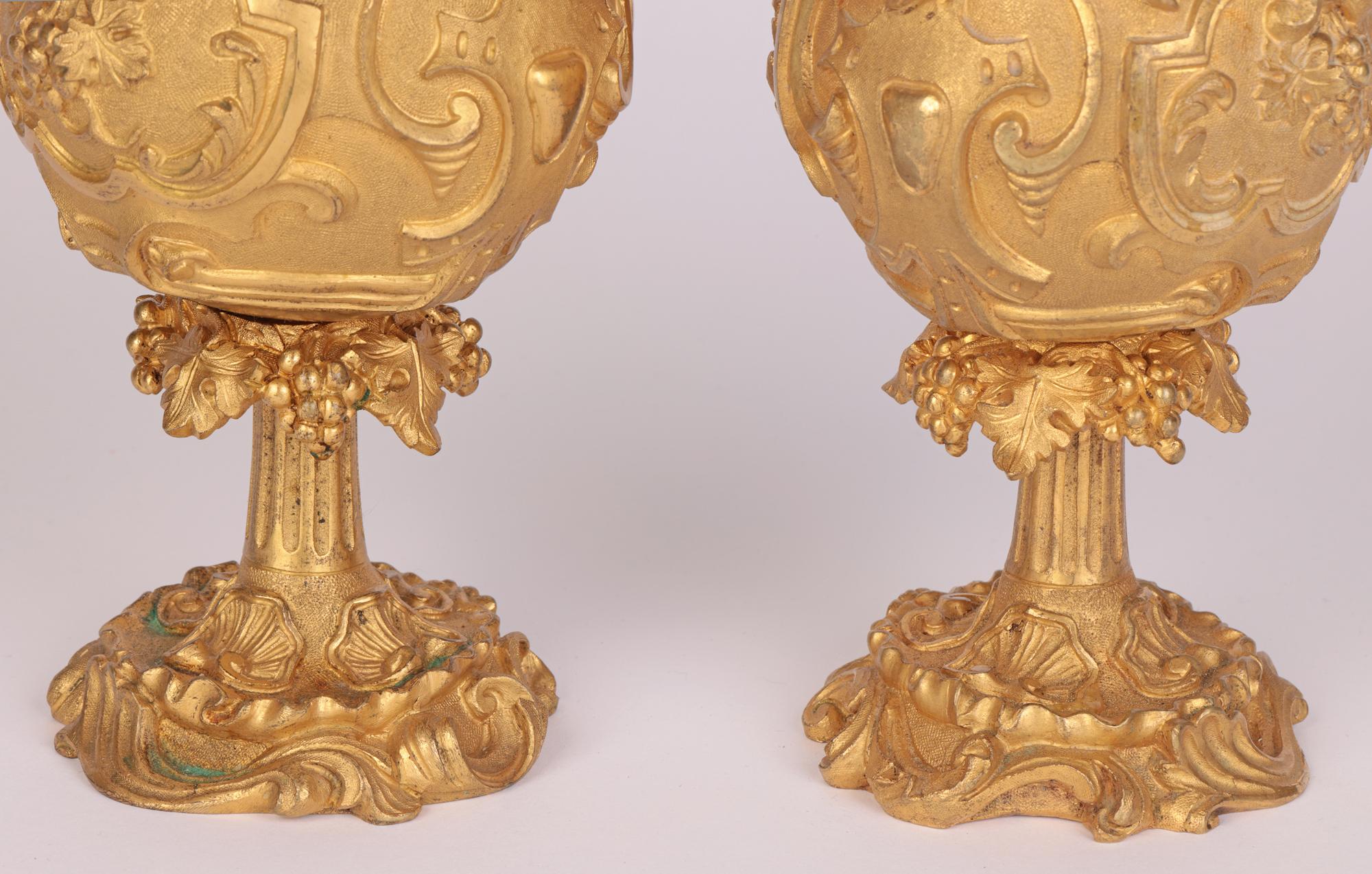 Gilt French Pair Gilded Bronze Ornamental Neo-Classical Decorated Ewers For Sale