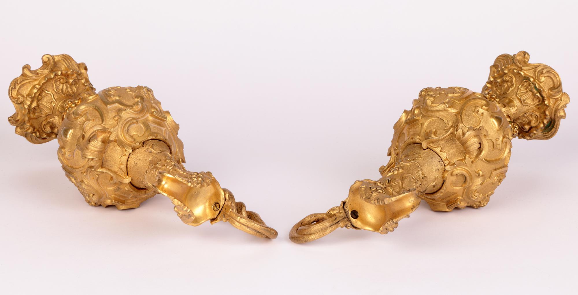 19th Century French Pair Gilded Bronze Ornamental Neo-Classical Decorated Ewers For Sale