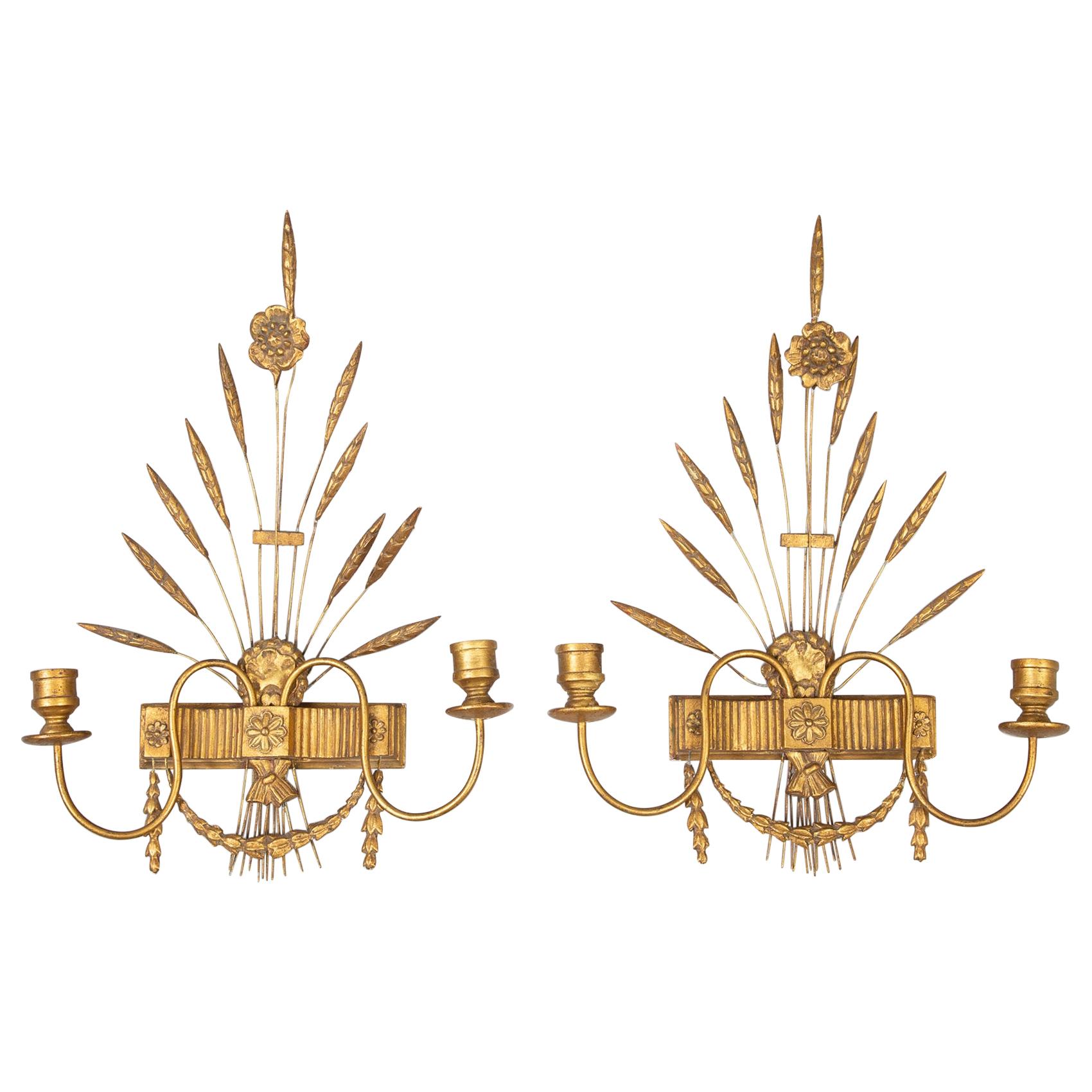 French Pair of Gilded Wall Sconces For Sale