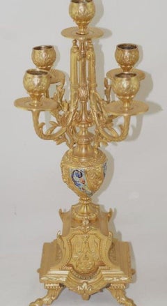 French Pair Gilt Bronze and Champleve Candelabra