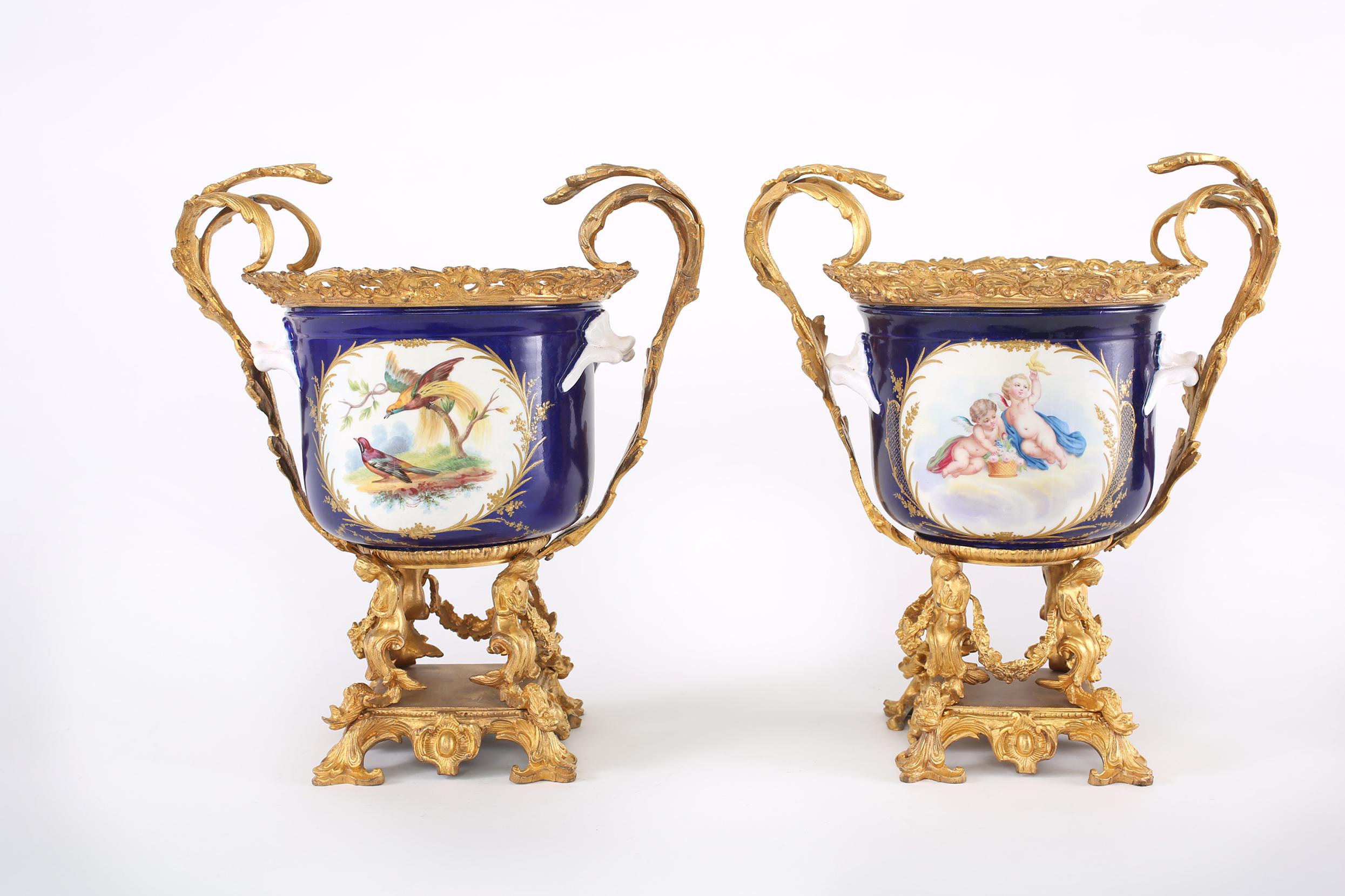 French Pair Gilt Bronze Mounted / Porcelain Pair Urns / Vases  For Sale 6