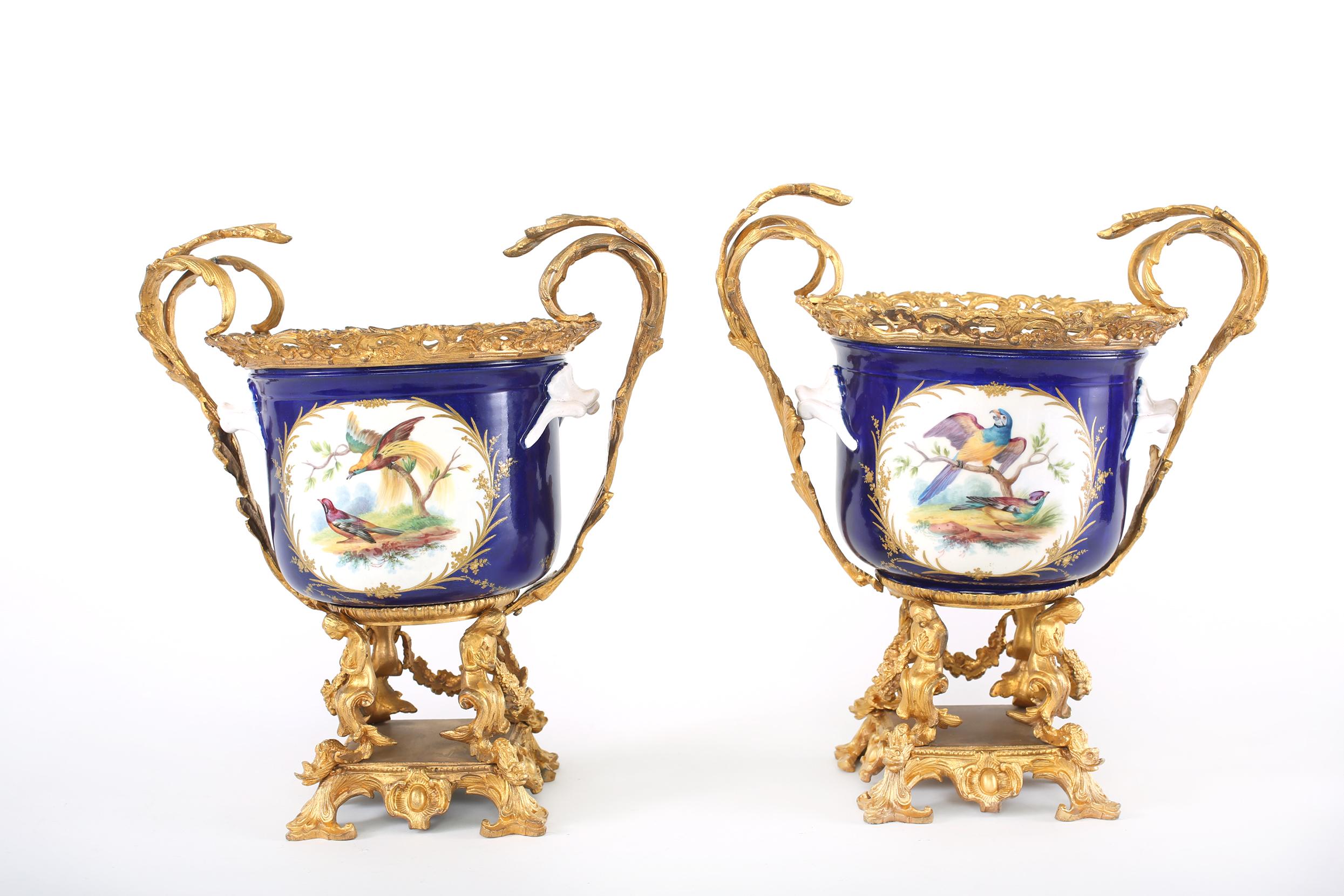 French Pair Gilt Bronze Mounted / Porcelain Pair Urns / Vases  For Sale 7