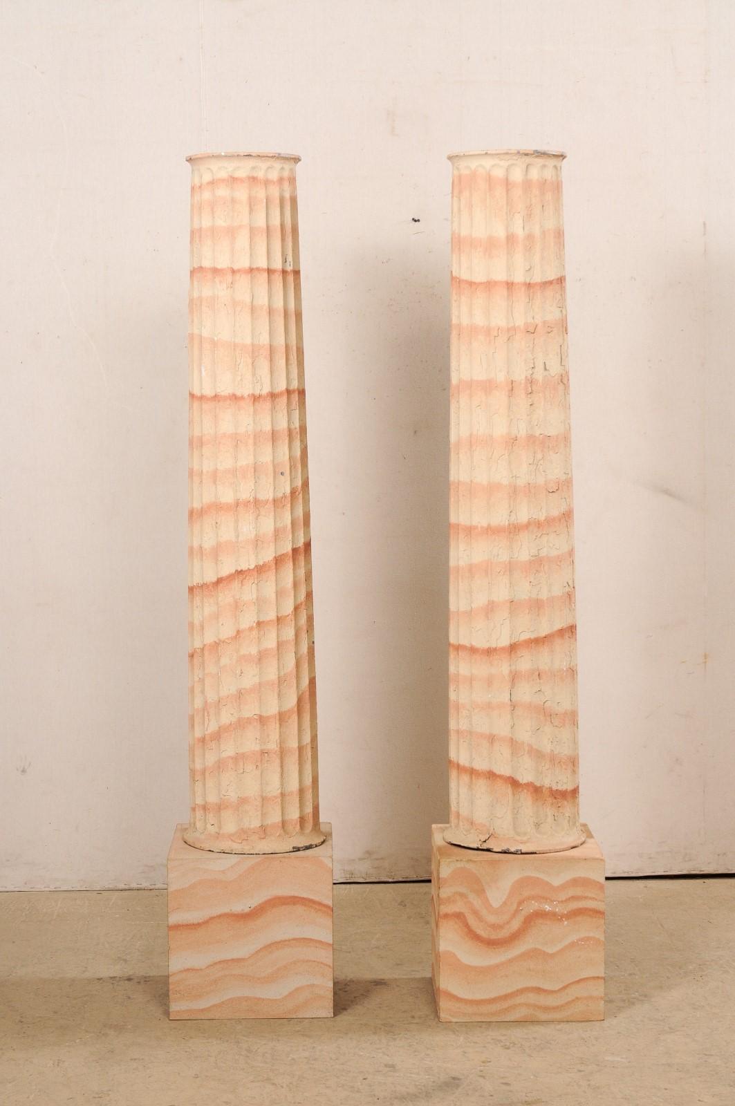 French Pair Late 19th C. Fluted Iron Columns w/Painted Finish For Sale 6