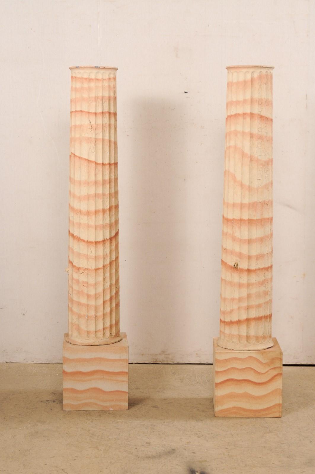 French Pair Late 19th C. Fluted Iron Columns w/Painted Finish For Sale 1