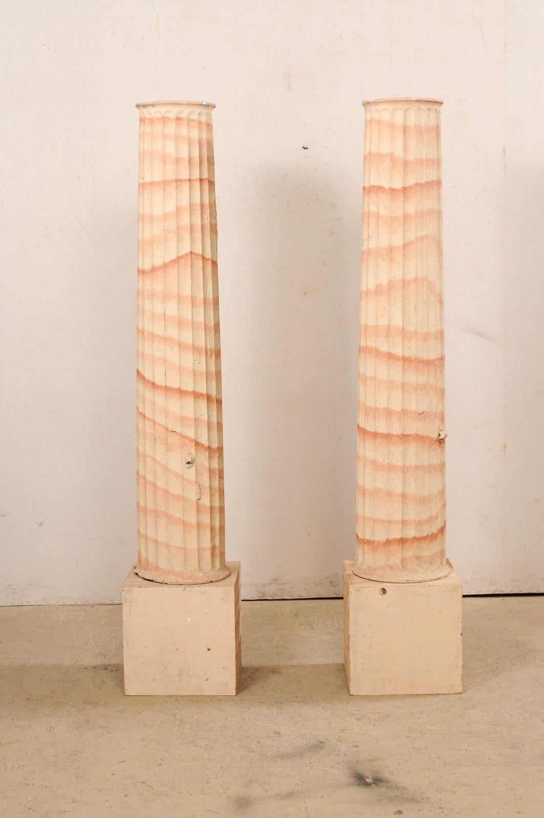 French Pair Late 19th C. Fluted Iron Columns w/Painted Finish For Sale 2