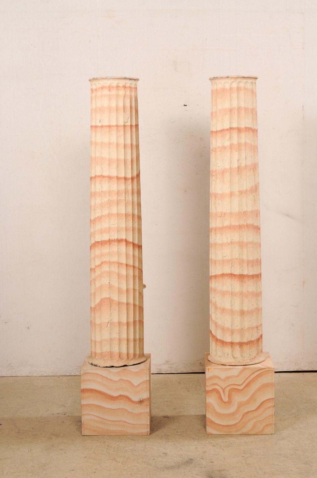 French Pair Late 19th C. Fluted Iron Columns w/Painted Finish For Sale 3