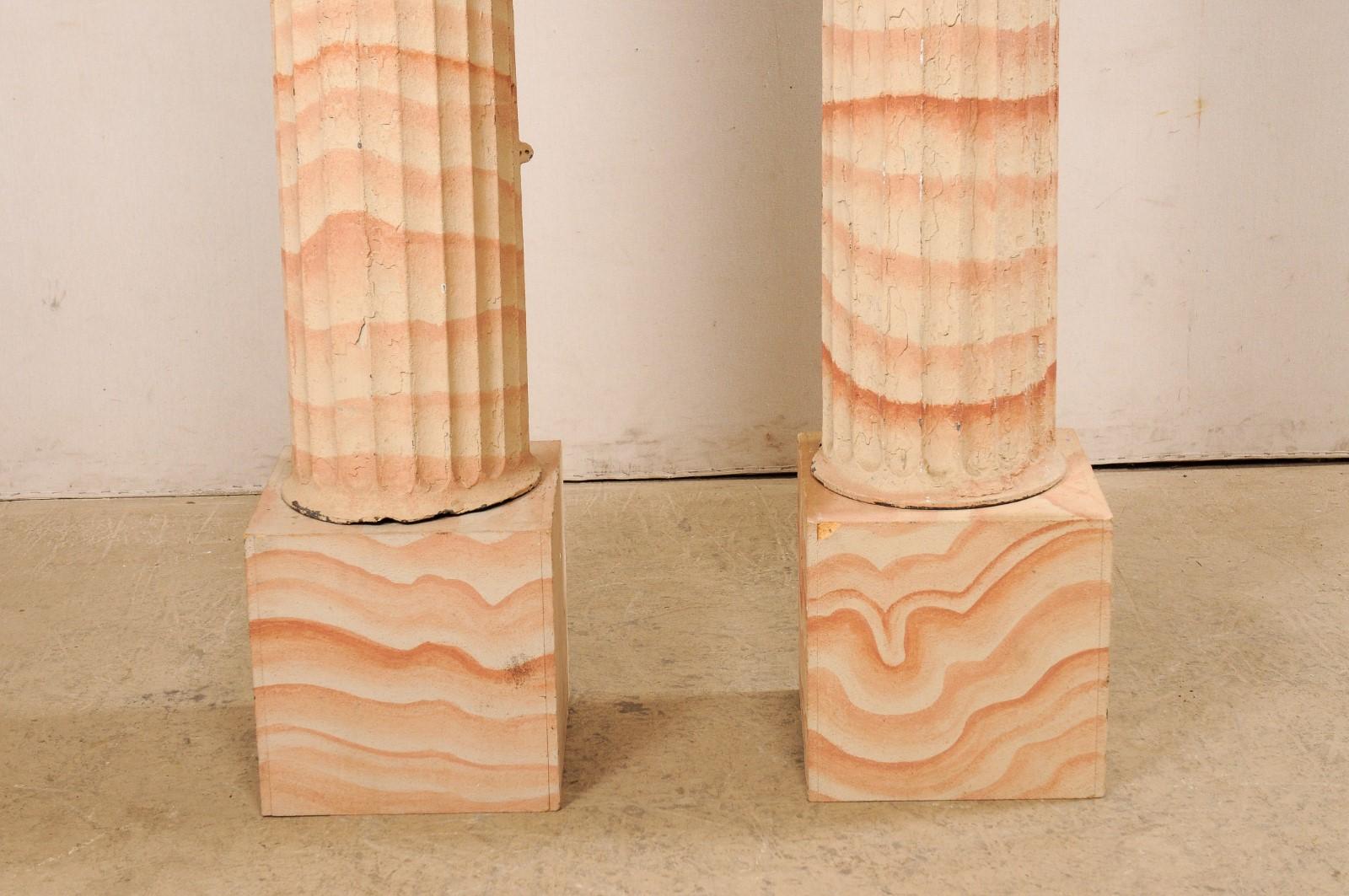 French Pair Late 19th C. Fluted Iron Columns w/Painted Finish For Sale 4