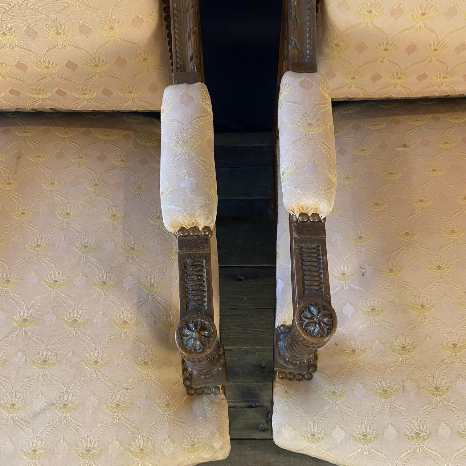 Französisch Paar Louis XVI geschnitzt Mahagoni Fauteuil Arm Stühle im Angebot 7