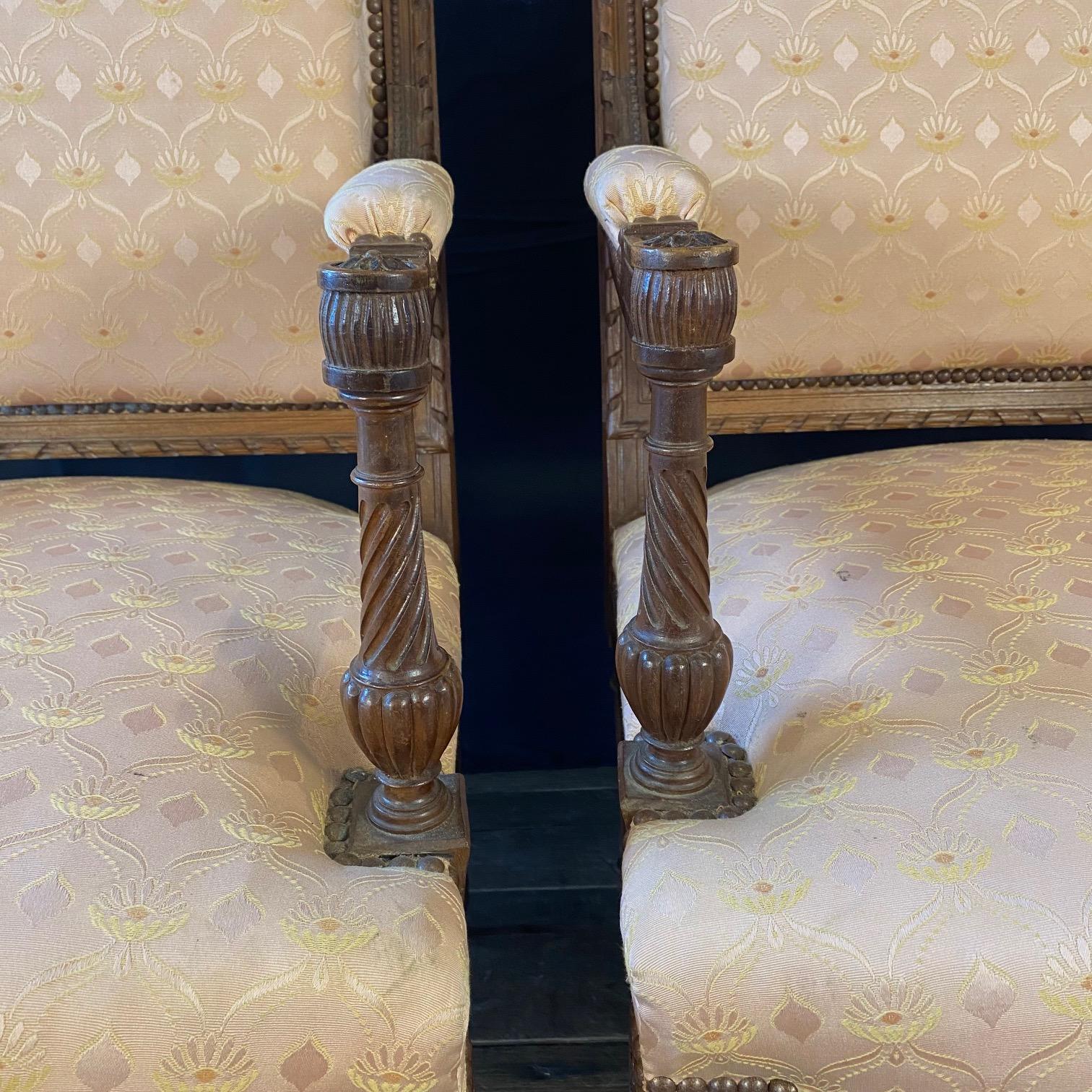 Französisch Paar Louis XVI geschnitzt Mahagoni Fauteuil Arm Stühle im Angebot 1