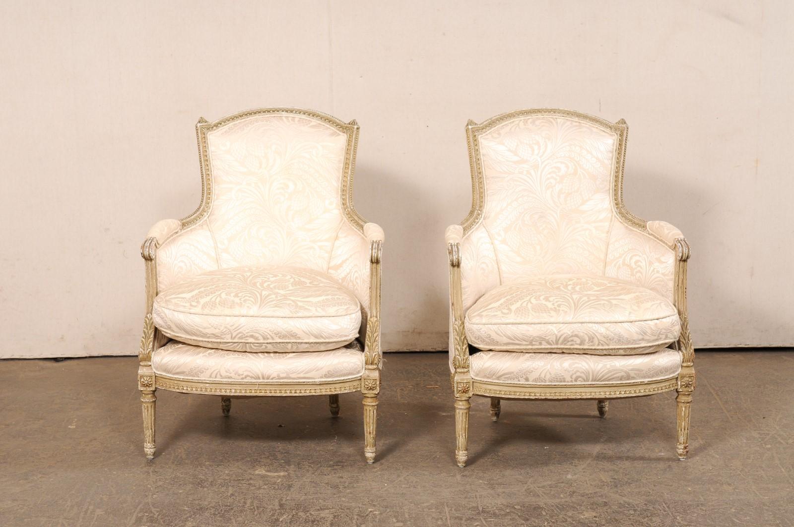 French Pair Louis XVI Style Antique Tub Chairs, Early 20th C. For Sale 7