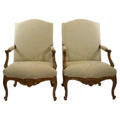 French Pair Mahogany Framed / Upholstered Bergère Chairs