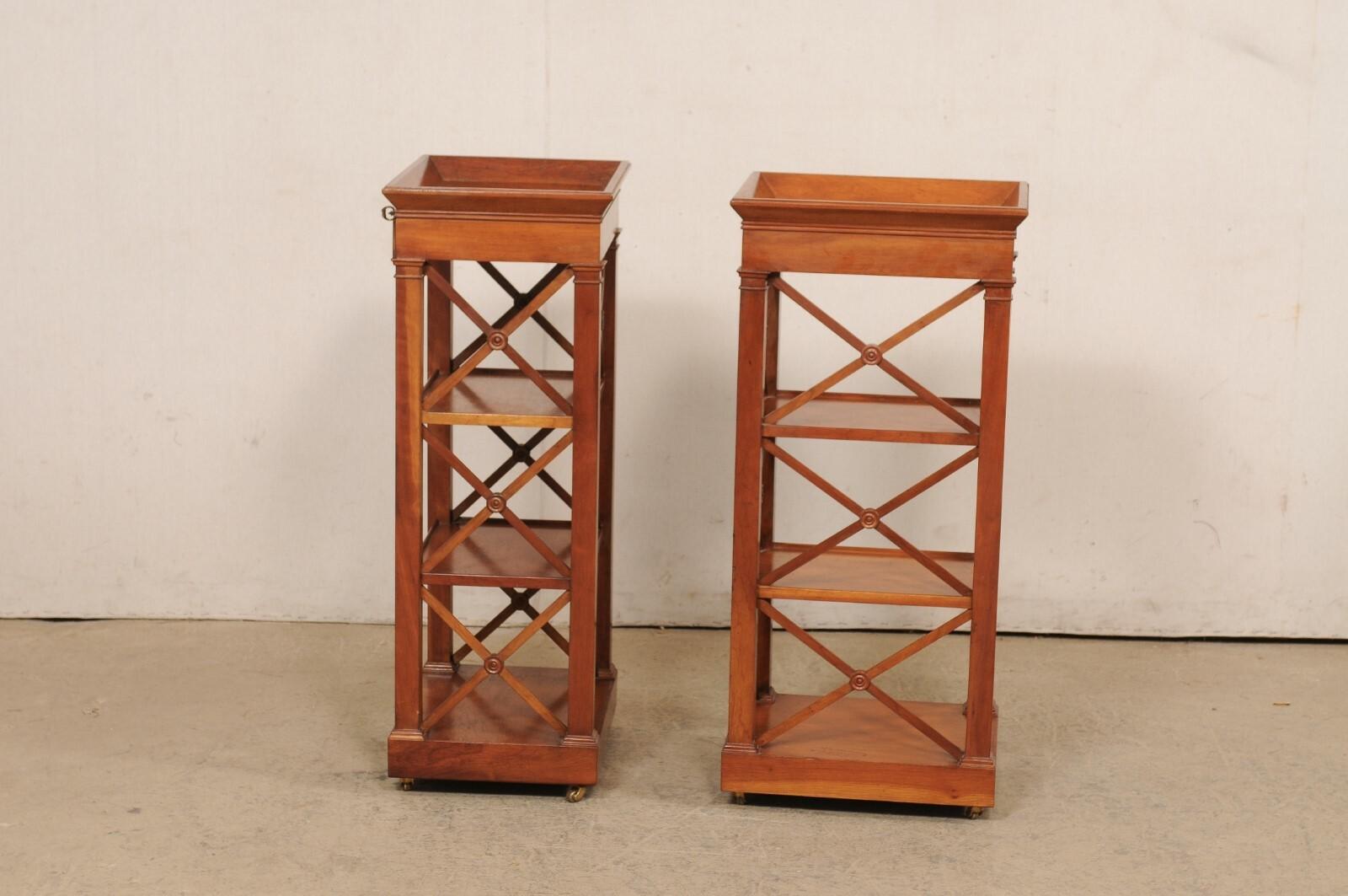 20th Century French Pair Mid-Century Wooden Open-Shelved Side Chests w/Drawer, 38.5