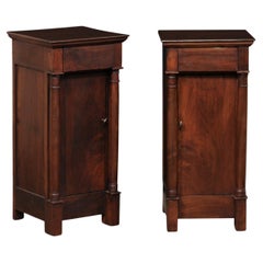 French Pair Neoclassic Empire Style Slender Nightstand Side Chests , Mid 20th C