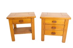 French Pair Nightstands Charlotte Perriand Style Bedside Tables Pine circa 1970