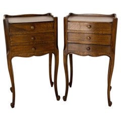 French Pair Nightstands Louis XV Style Side Cabinets Bedside Oak circa 1970
