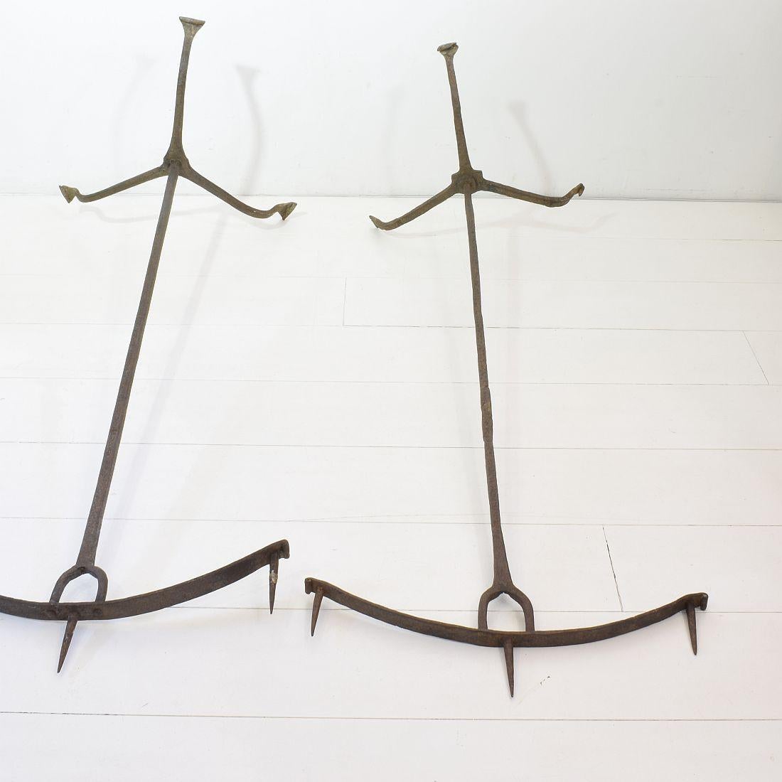 French Pair of 17th Century Hand-Forged Iron Candleholders For Sale 14