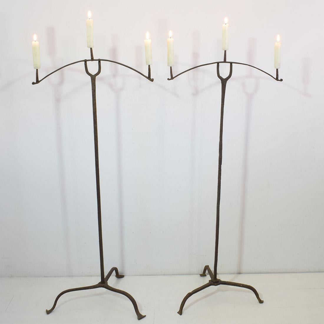 Beautiful pair of 17th century hand forged iron candleholders, France, circa 1650. Weathered with great patine
more photo's available on request.