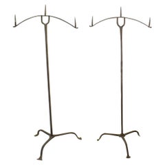 French Pair of 17th Century Hand-Forged Iron Candleholders