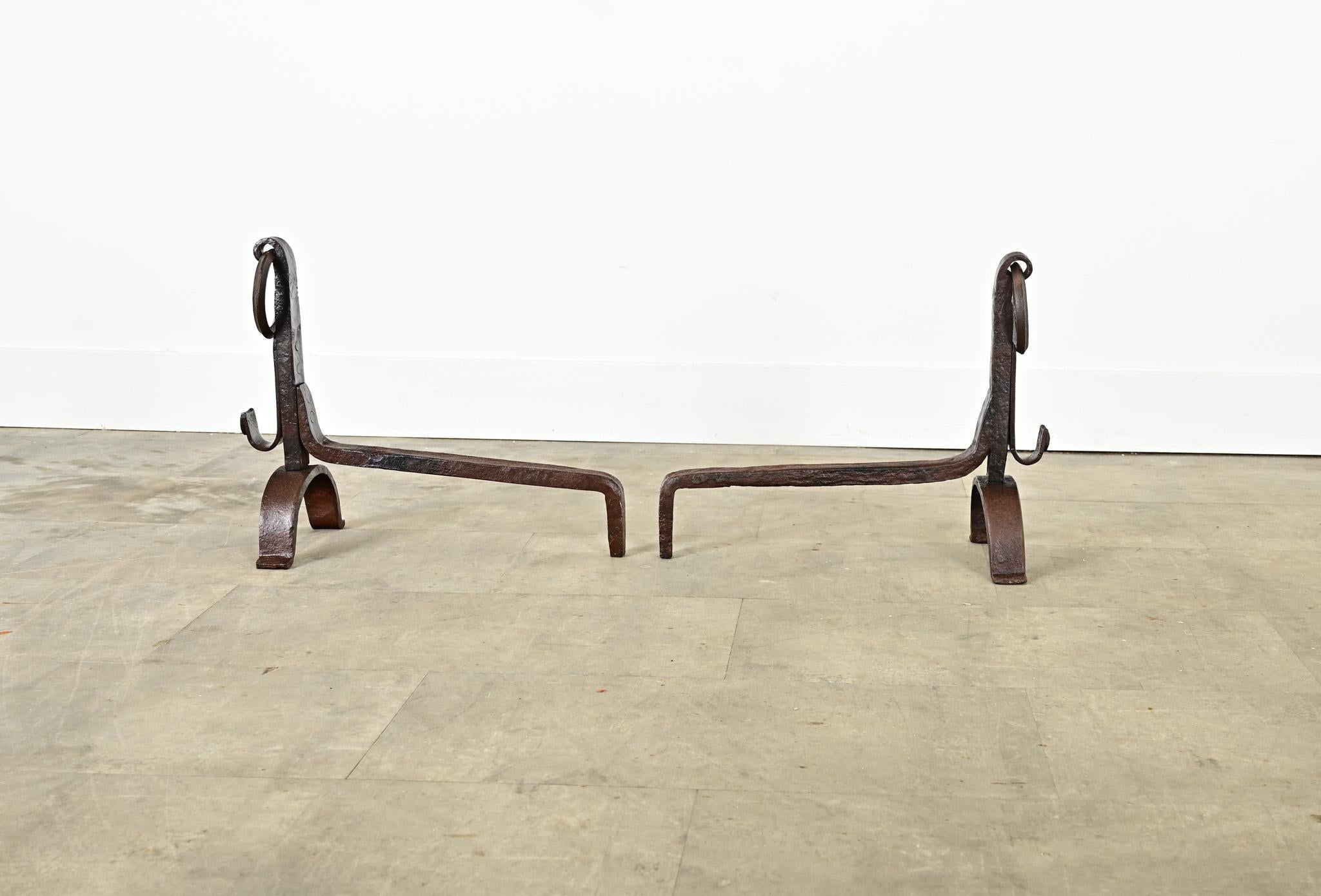French Pair of 18th Century Forged Iron Chenets For Sale 4
