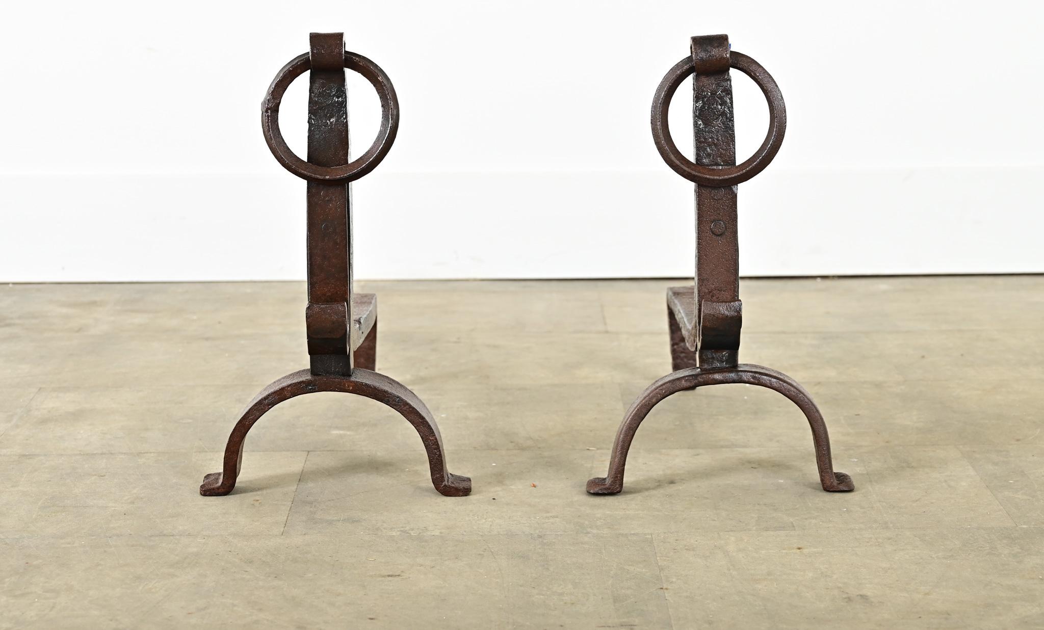 French Provincial French Pair of 18th Century Forged Iron Chenets For Sale