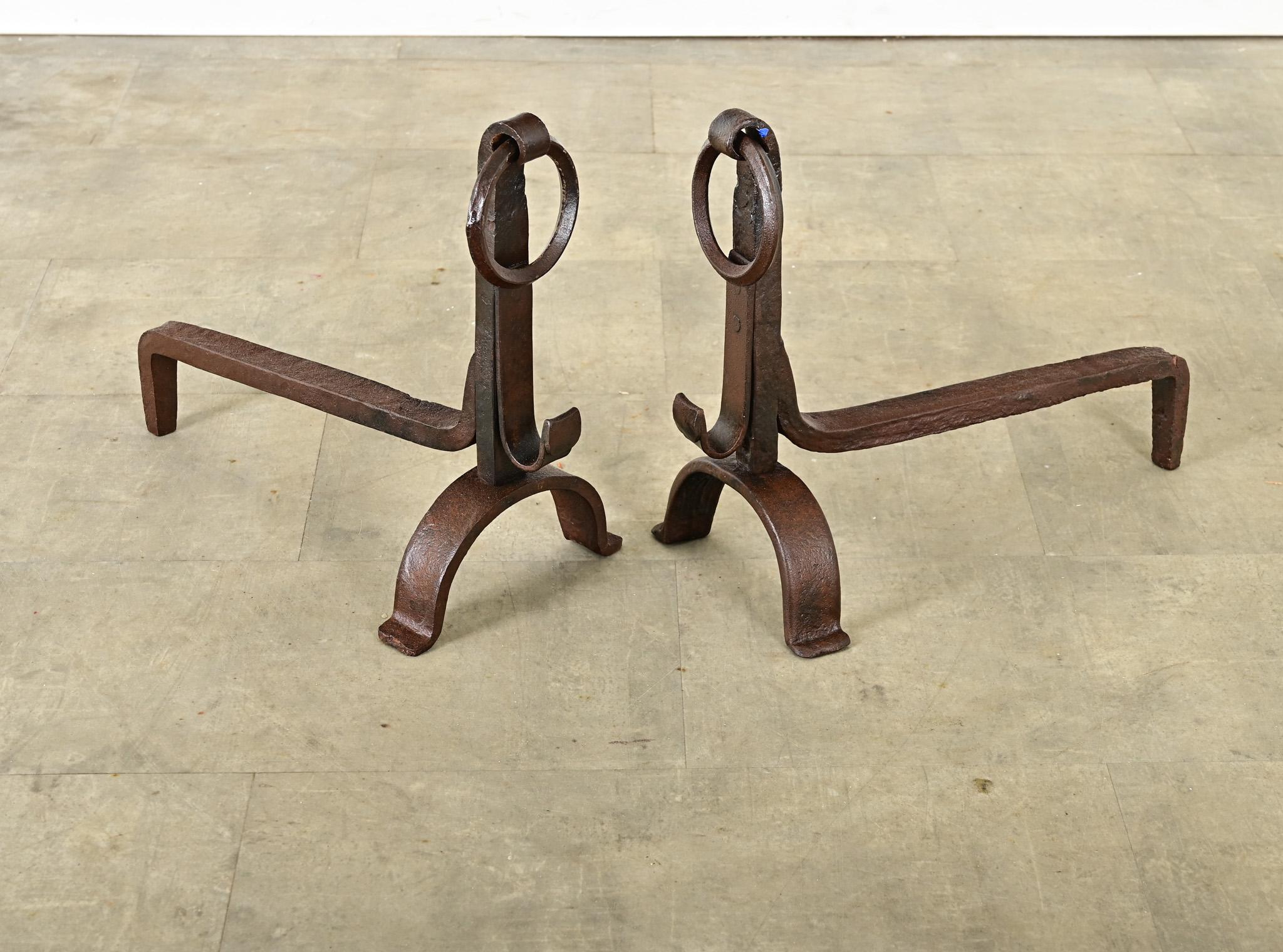 French Pair of 18th Century Forged Iron Chenets In Good Condition For Sale In Baton Rouge, LA