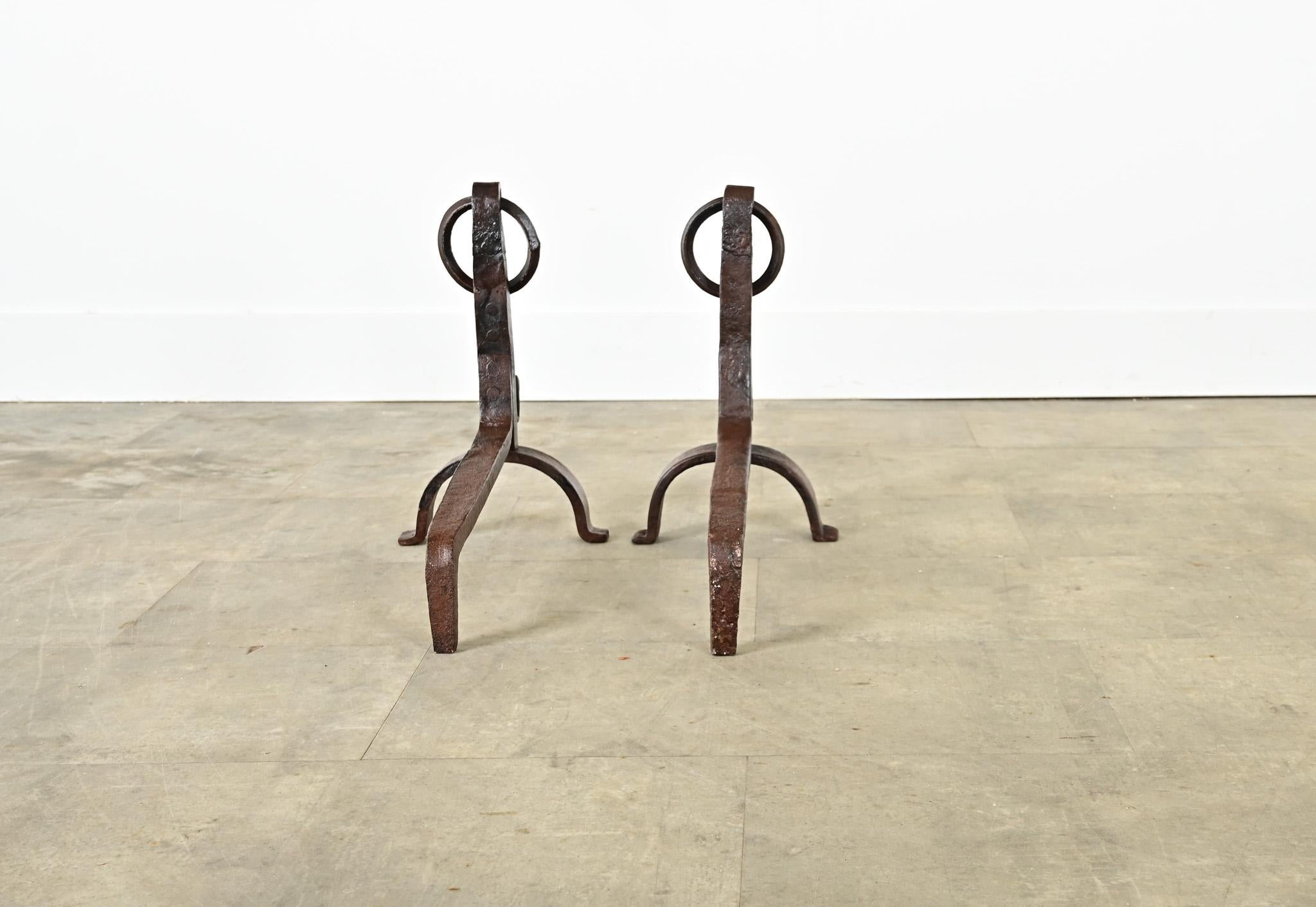 18th Century and Earlier French Pair of 18th Century Forged Iron Chenets For Sale