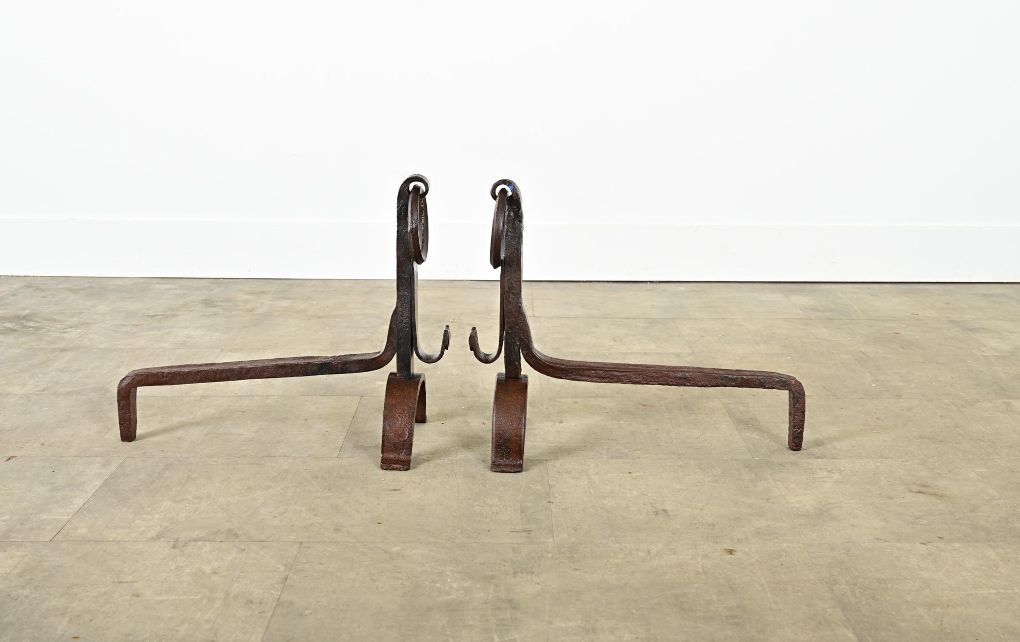 French Pair of 18th Century Forged Iron Chenets For Sale 1