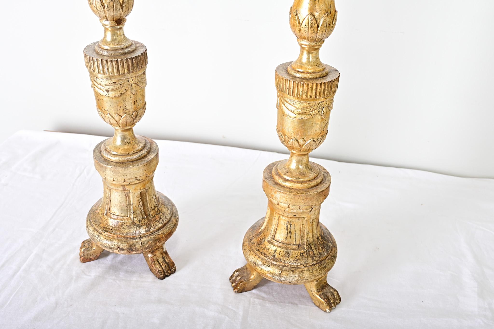 French Pair of 18th Century Gilt Candlesticks For Sale 3