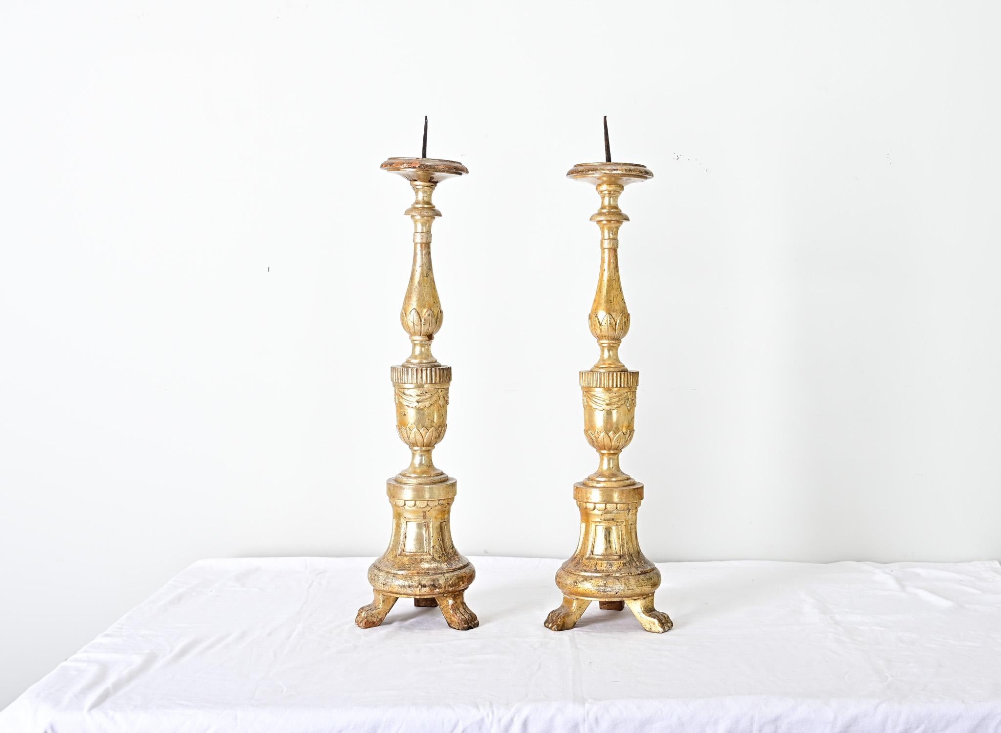 French Pair of 18th Century Gilt Candlesticks For Sale 4