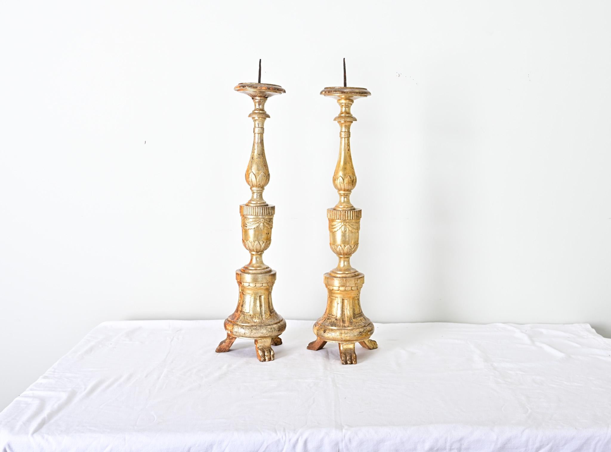 French Pair of 18th Century Gilt Candlesticks For Sale 5