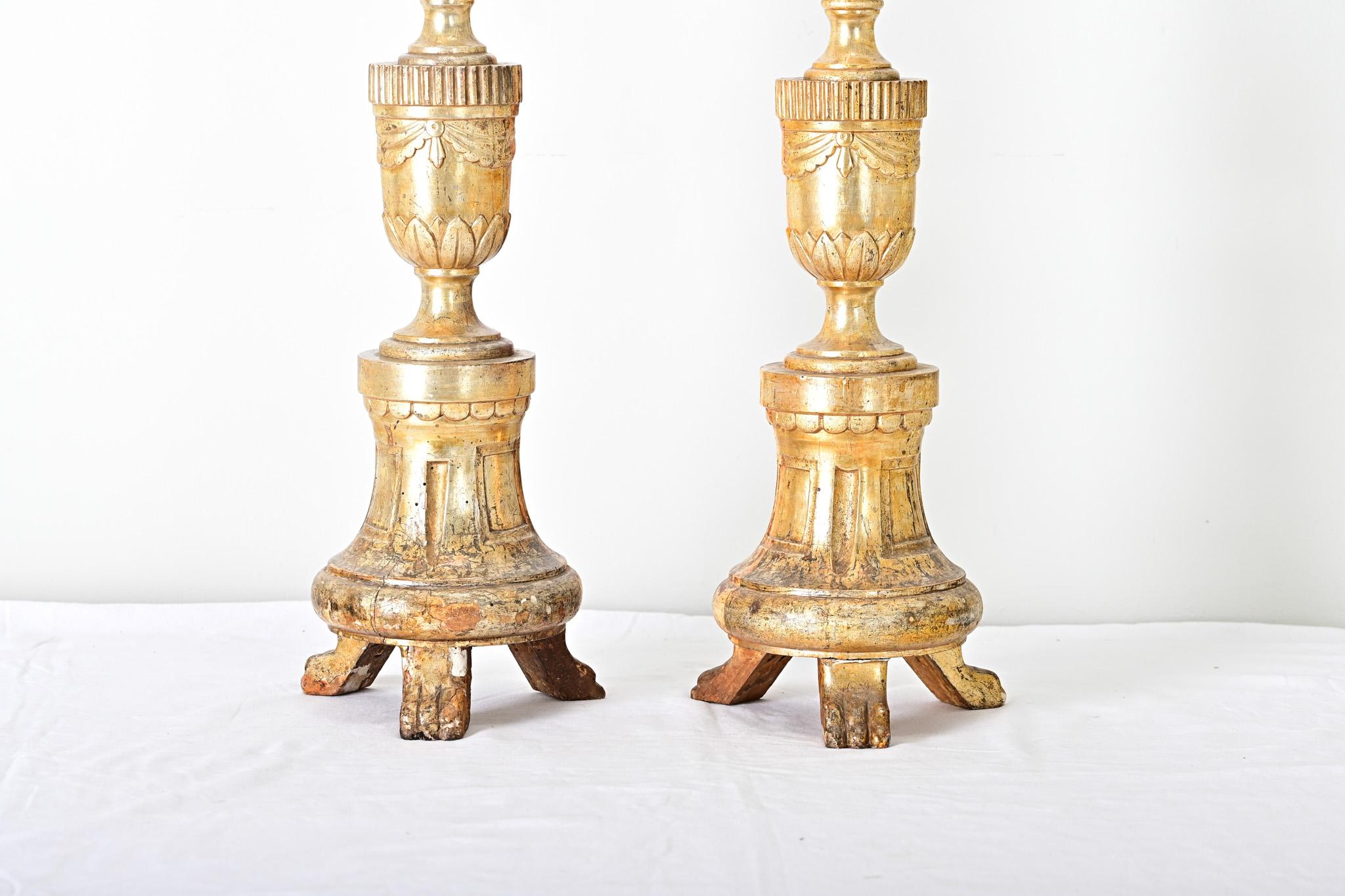 Neoclassical French Pair of 18th Century Gilt Candlesticks For Sale