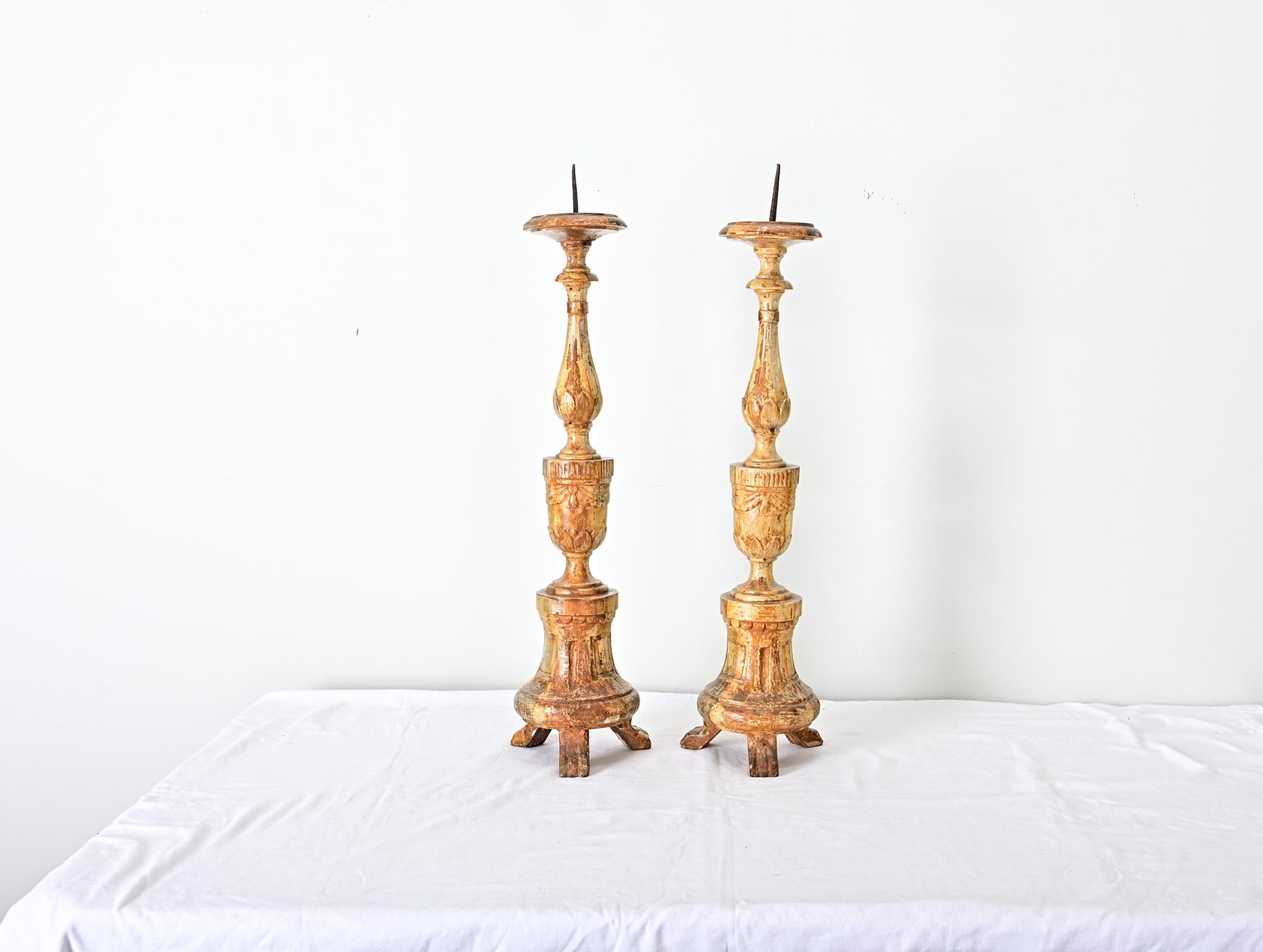 French Pair of 18th Century Gilt Candlesticks In Good Condition For Sale In Baton Rouge, LA