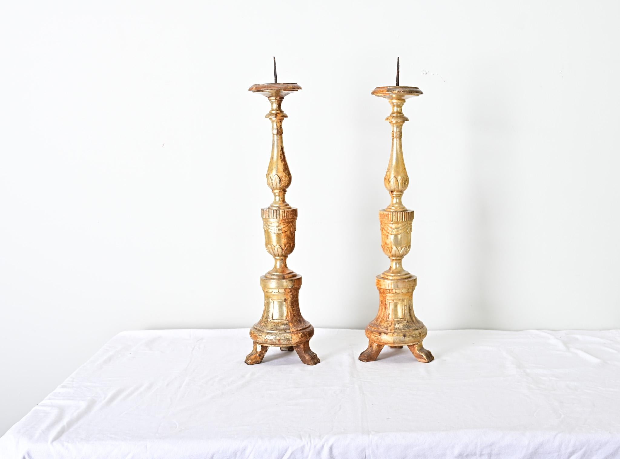 18th Century and Earlier French Pair of 18th Century Gilt Candlesticks For Sale