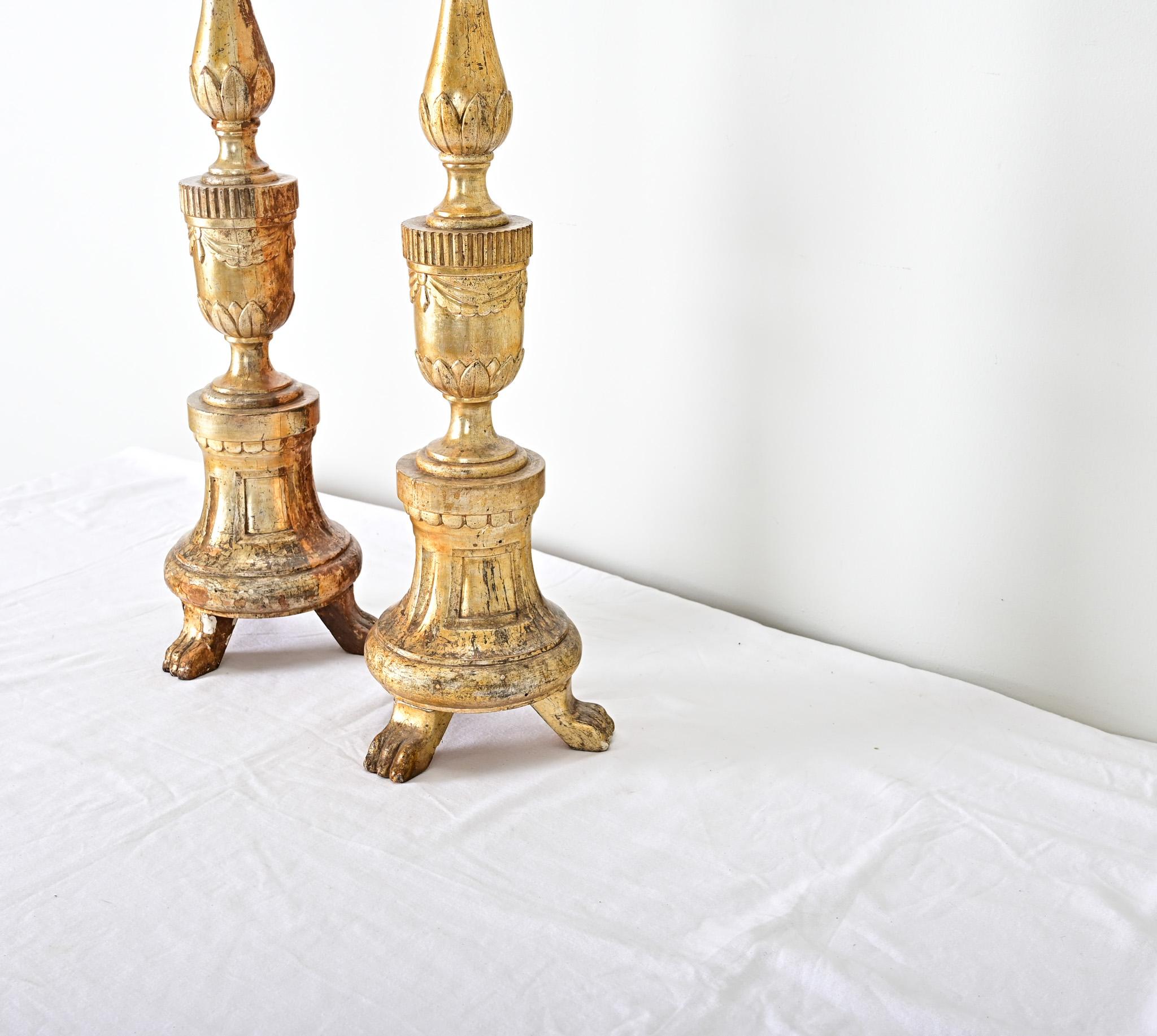 Gold French Pair of 18th Century Gilt Candlesticks For Sale