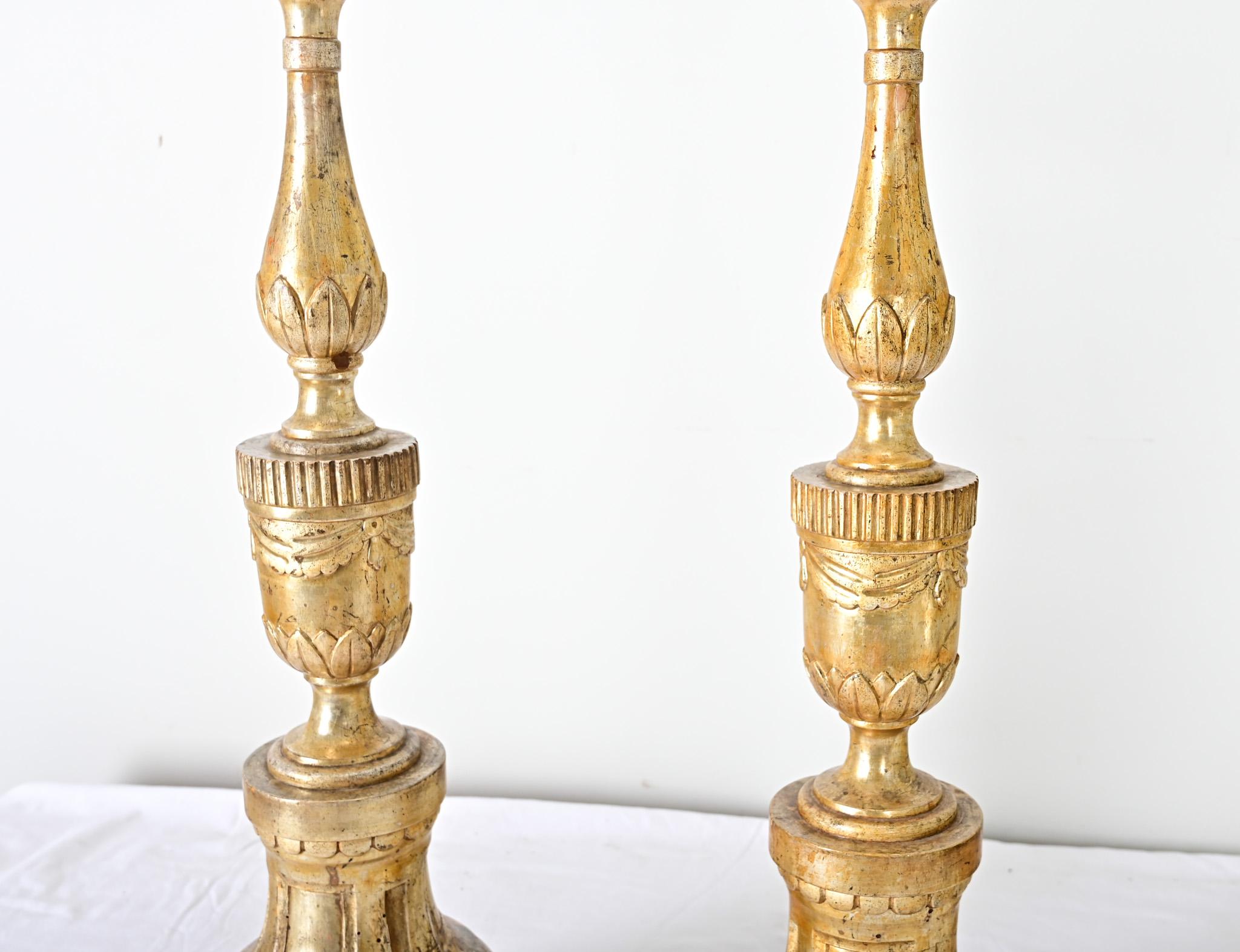 French Pair of 18th Century Gilt Candlesticks For Sale 2