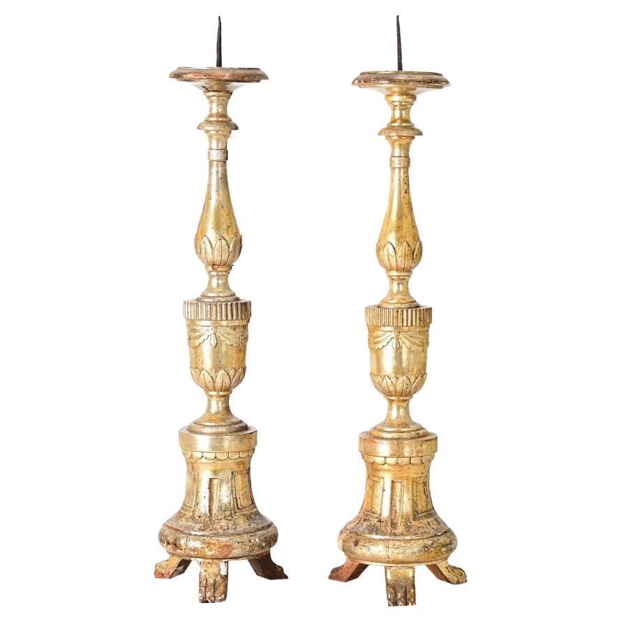 French Pair of 18th Century Gilt Candlesticks For Sale