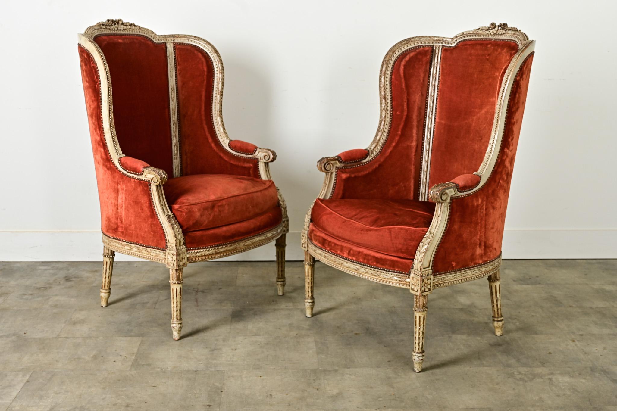 French Pair of 18th Century Louis XVI Bergere For Sale 6