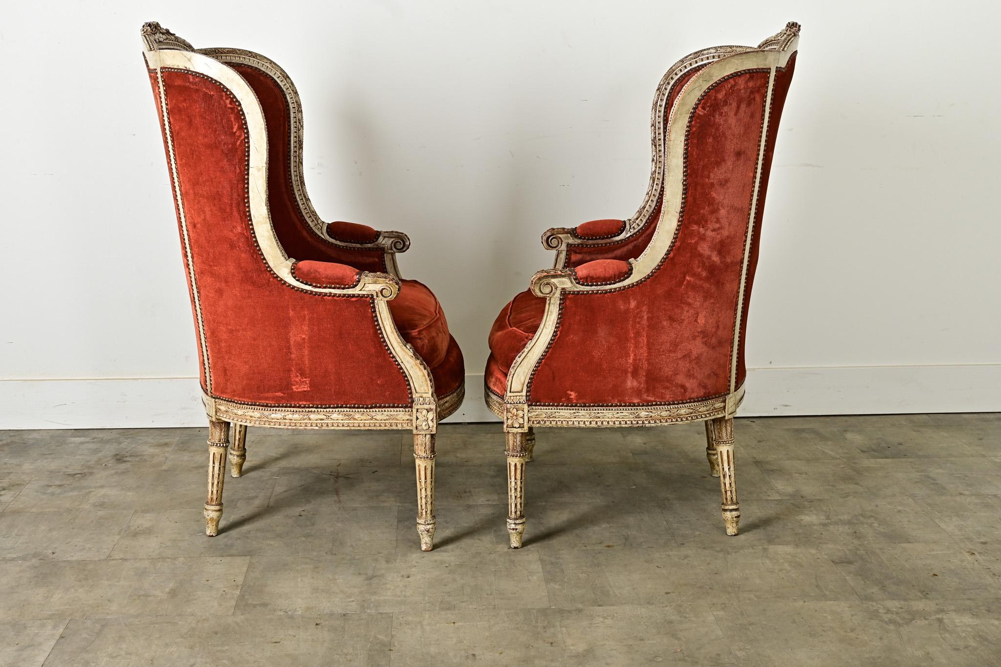 French Pair of 18th Century Louis XVI Bergere For Sale 7