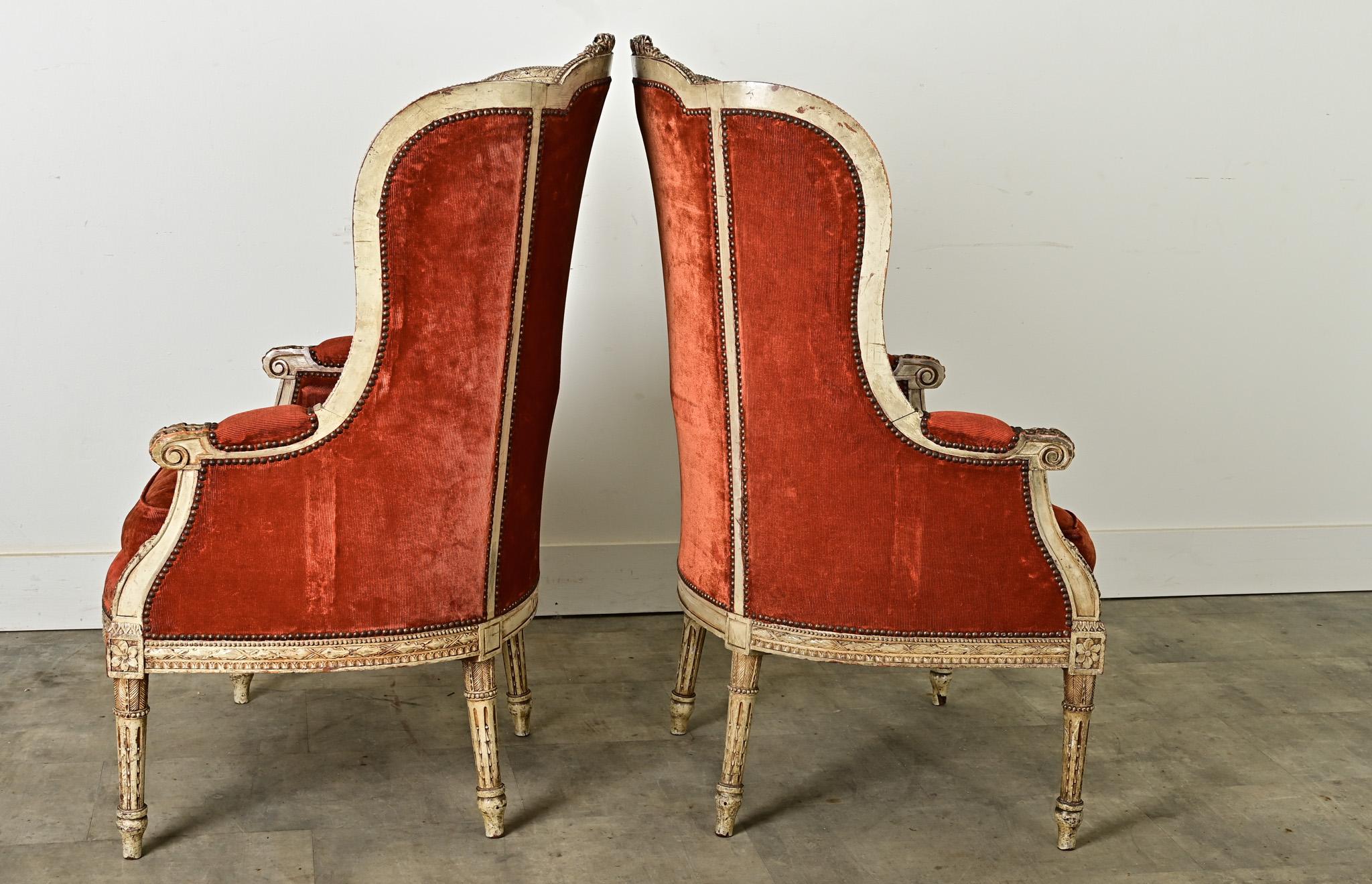 French Pair of 18th Century Louis XVI Bergere For Sale 9
