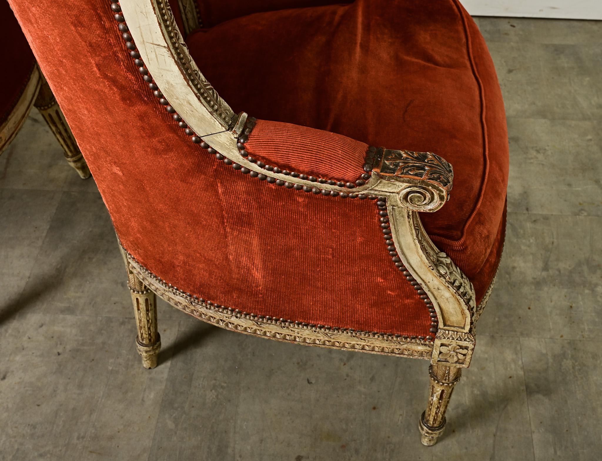 French Pair of 18th Century Louis XVI Bergere For Sale 11