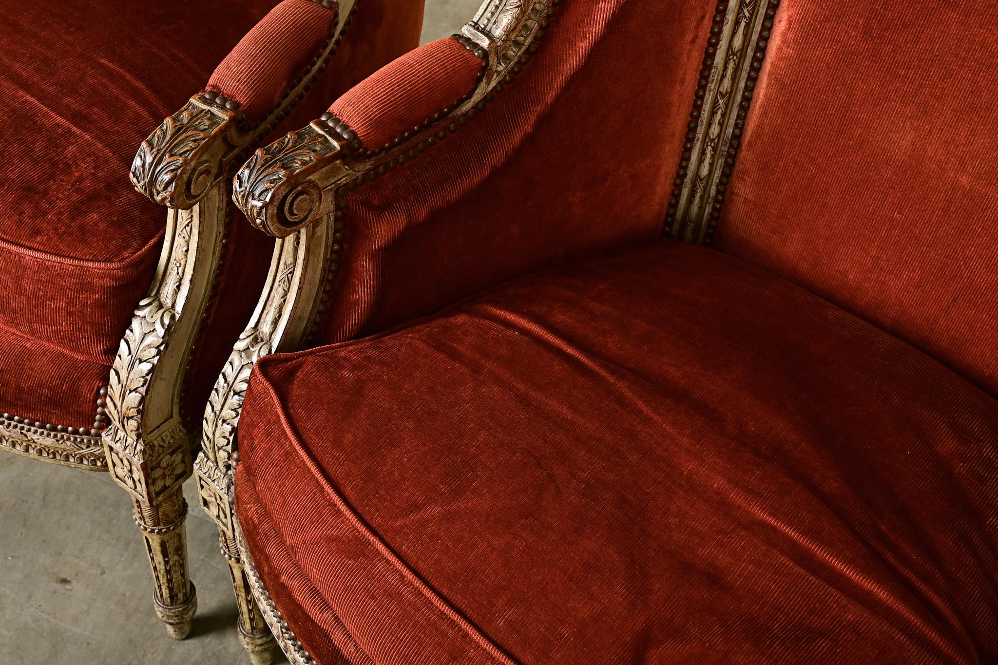French Pair of 18th Century Louis XVI Bergere For Sale 12
