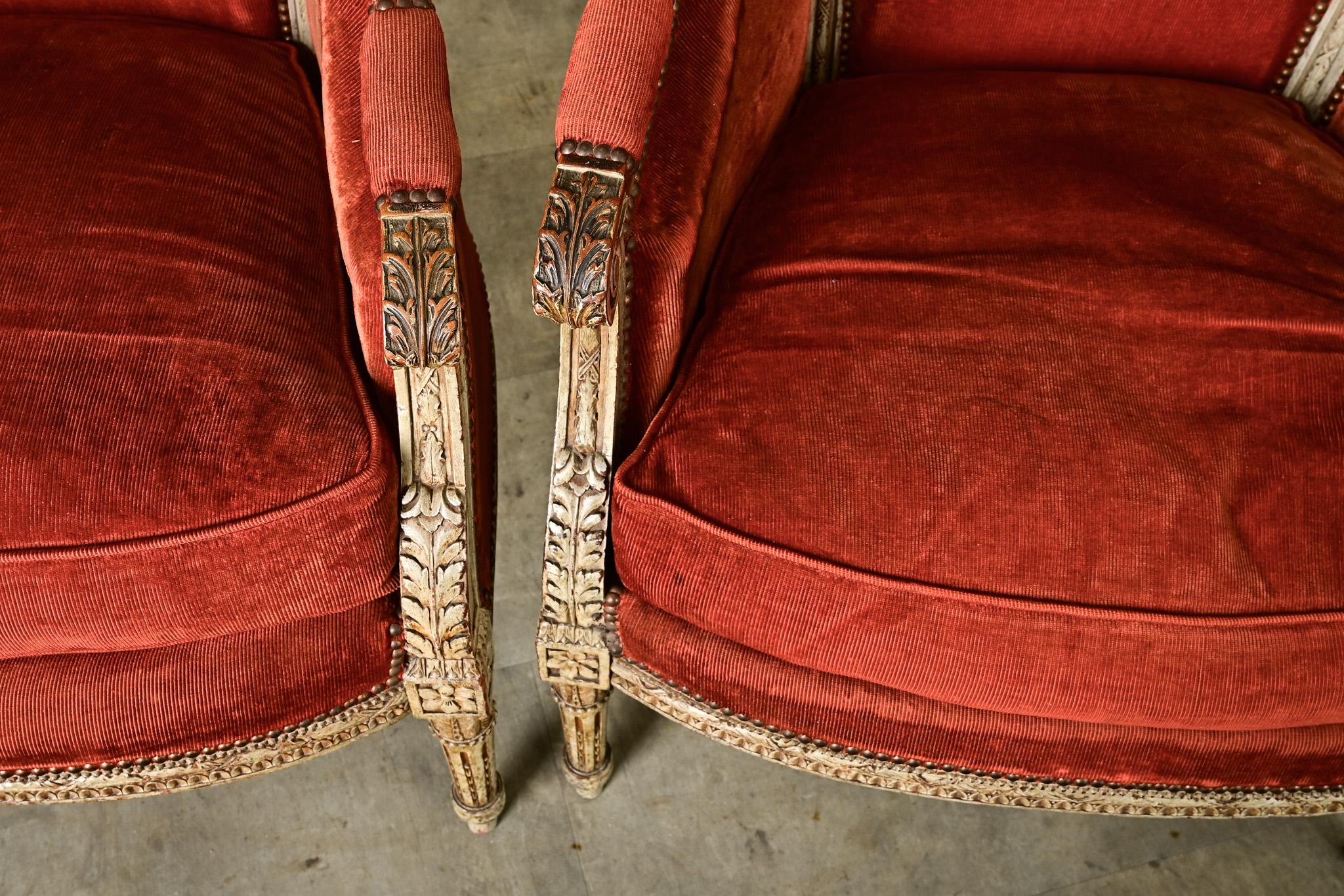 French Pair of 18th Century Louis XVI Bergere For Sale 13